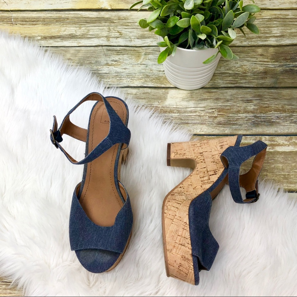 14th & Union Denim Chunky Cork Heels Size 9 1/2 M